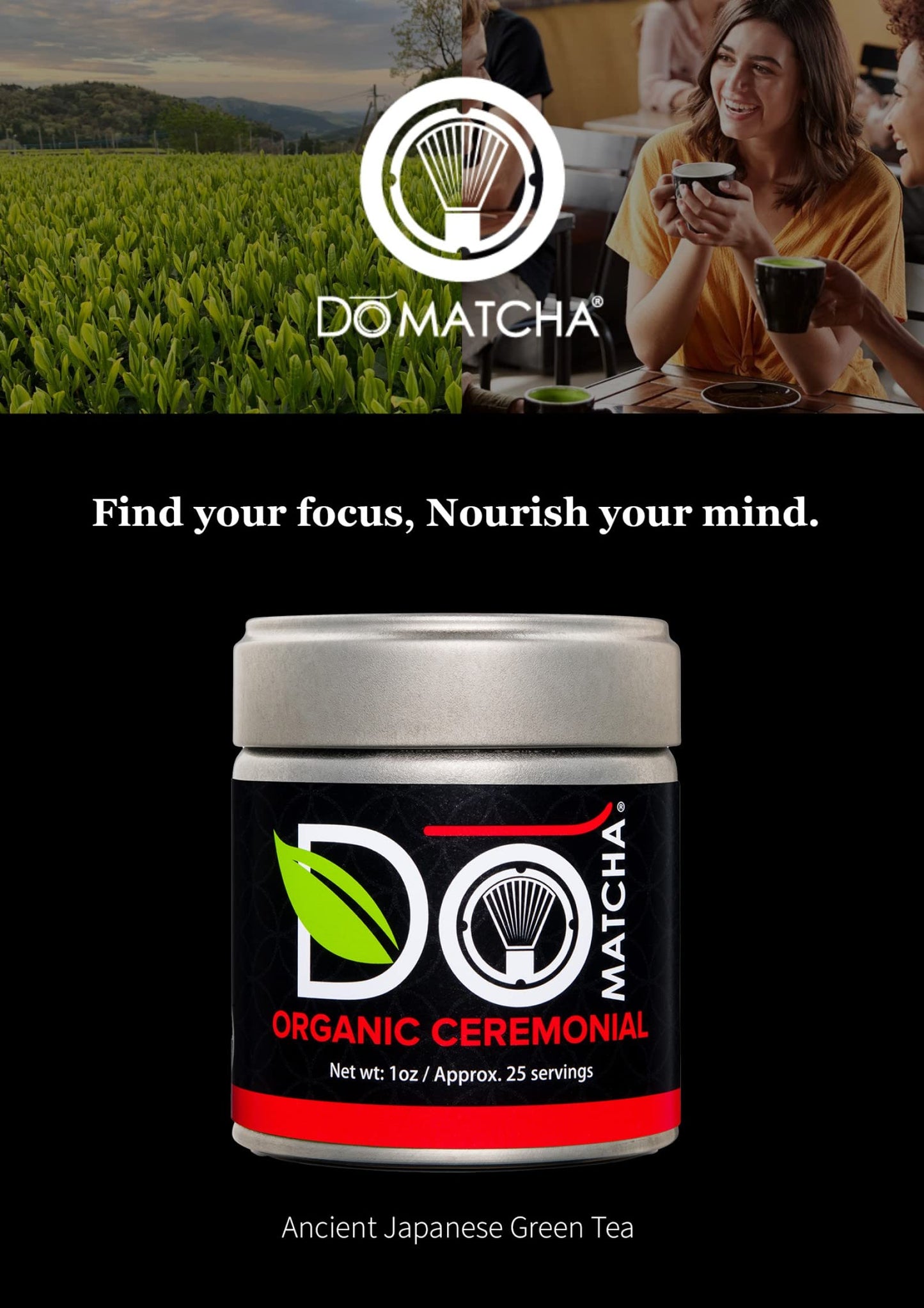 DoMatcha Organic Ceremonial Green Tea Matcha Powder, 1 oz, Green, 25 Servings, Antioxidants, Caffeine, L-Theanine