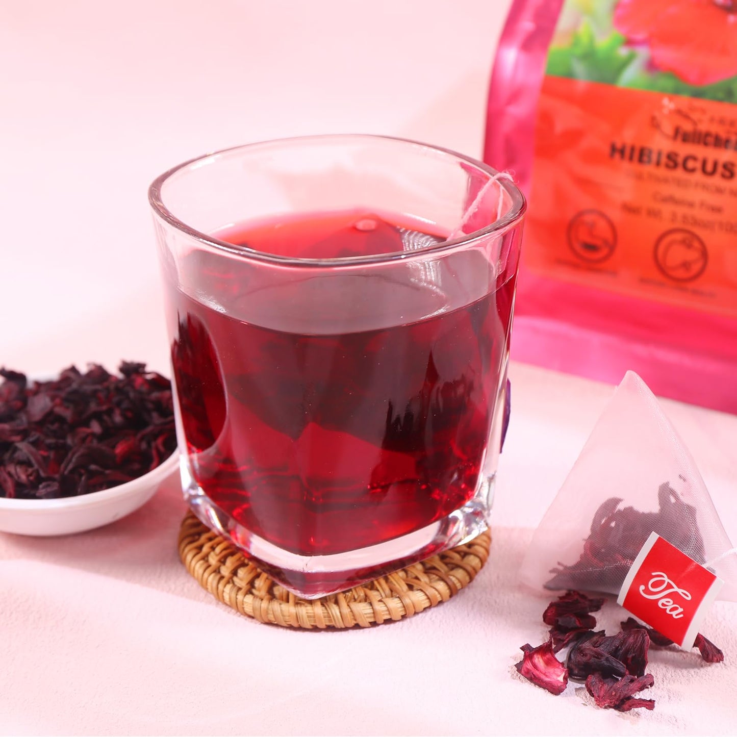 FullChea Hibiscus Tea Bags - Premium Non-GMO, Caffeine-free, 50 Teabags, 2g/bag - Rich in Antioxidants, Supports Digestion