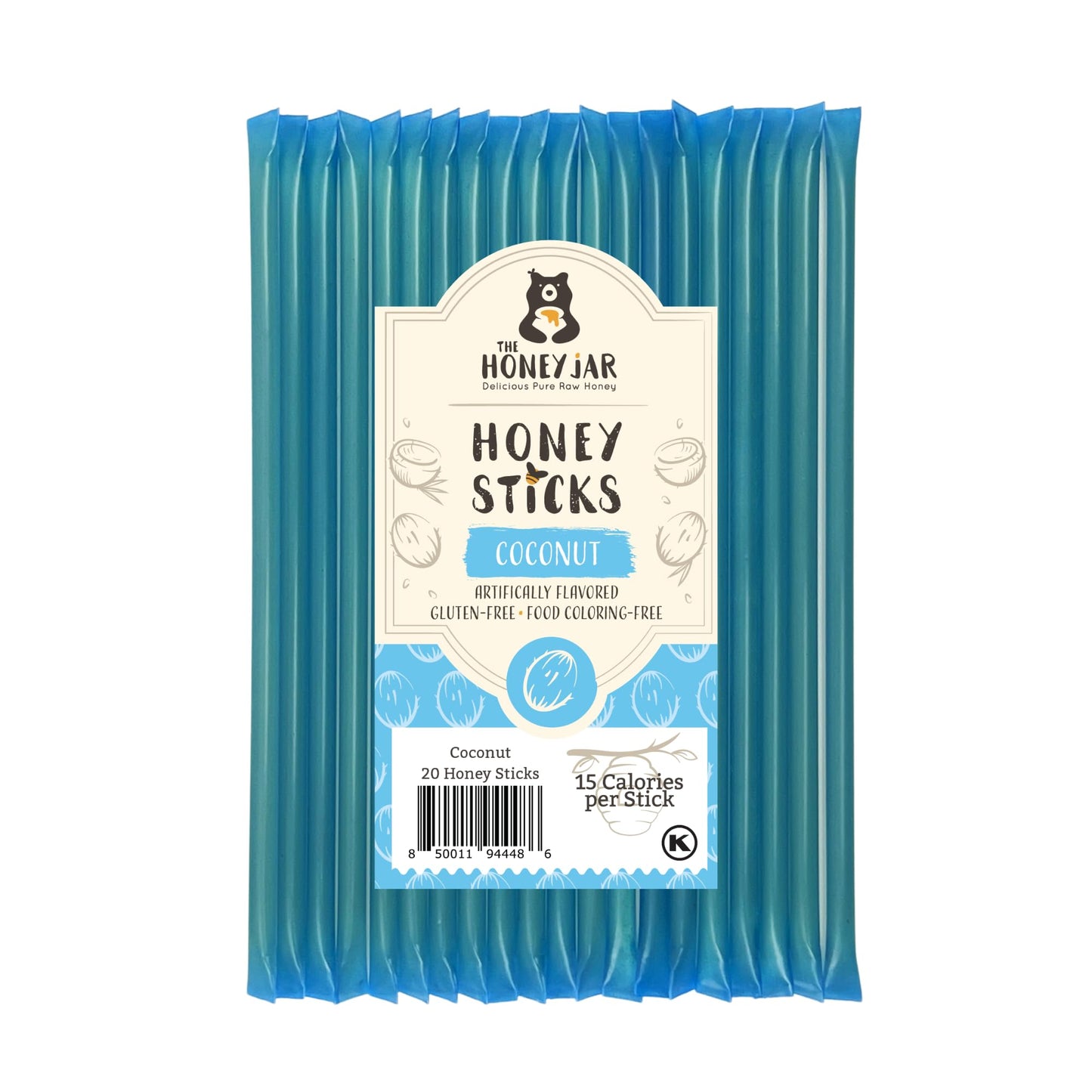 The Honey Jar coconut Flavored Raw Honey Sticks - Pure Honey Straws For Tea coffee or a Healthy snack - One Teaspoon of Flavored