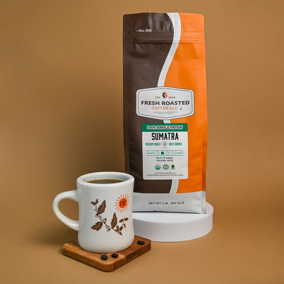 Fresh Roasted Coffee, Organic Sumatra | 2 Lb (32 Oz) |100% Single Origin | Medium Roast | Rfa Kosher | Whole Bean