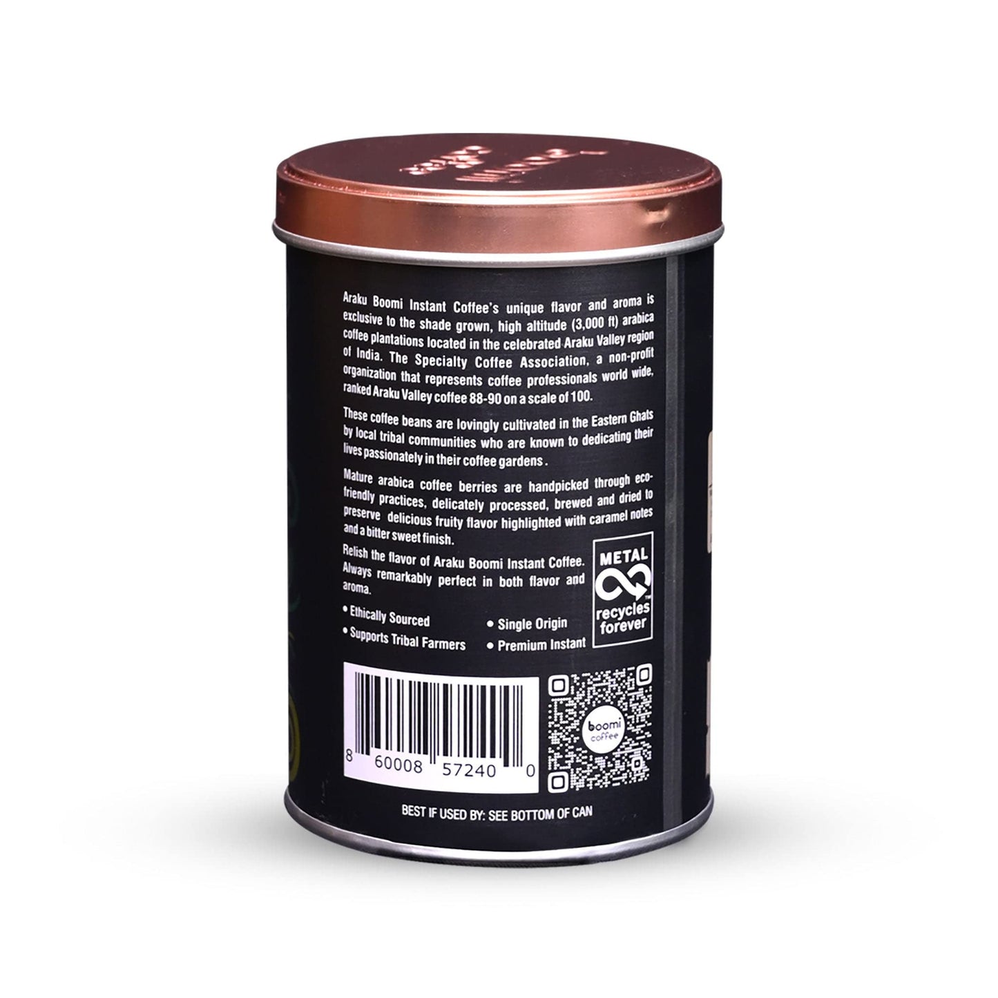 BOOMI INSTANT COFFEE Premium Single Origin Instant Coffee Powder, Medium Roast, 100% Arabica, Low Acid, 3.5oz Tin