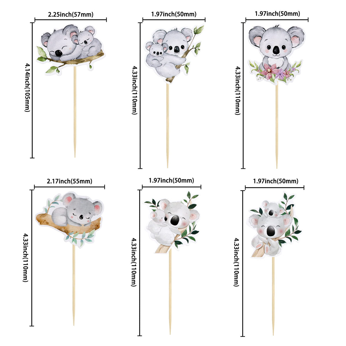 Gyufise 36Pcs Koala Cupcake Toppers Glitter Wild Animal Cupcake Picks Koala Birthday Cupcake Decorations Baby Shower Birthday Th