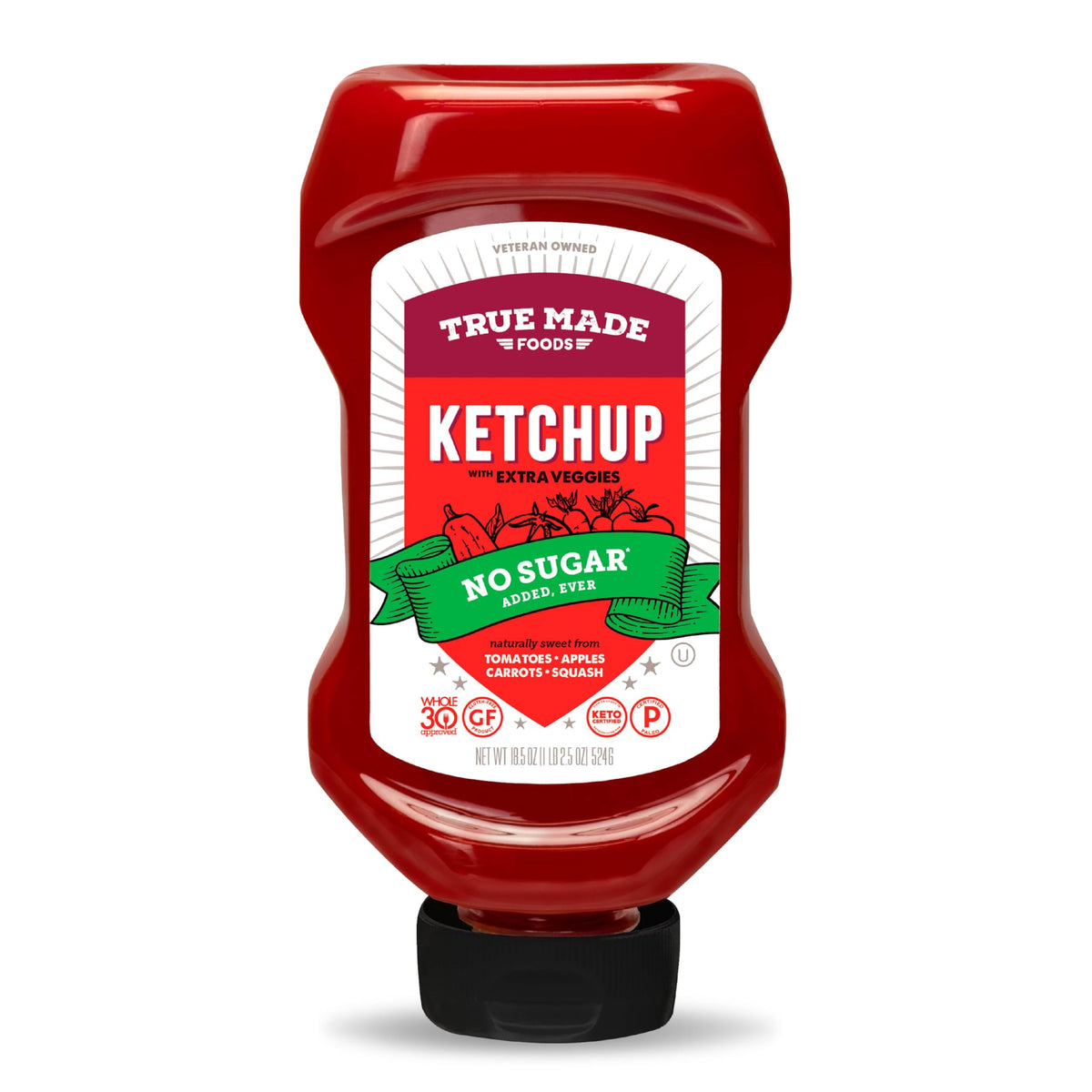 TRUE MADE FOODS No Sugar Added Ketchup with Extra Veggies, 18.5 OZ