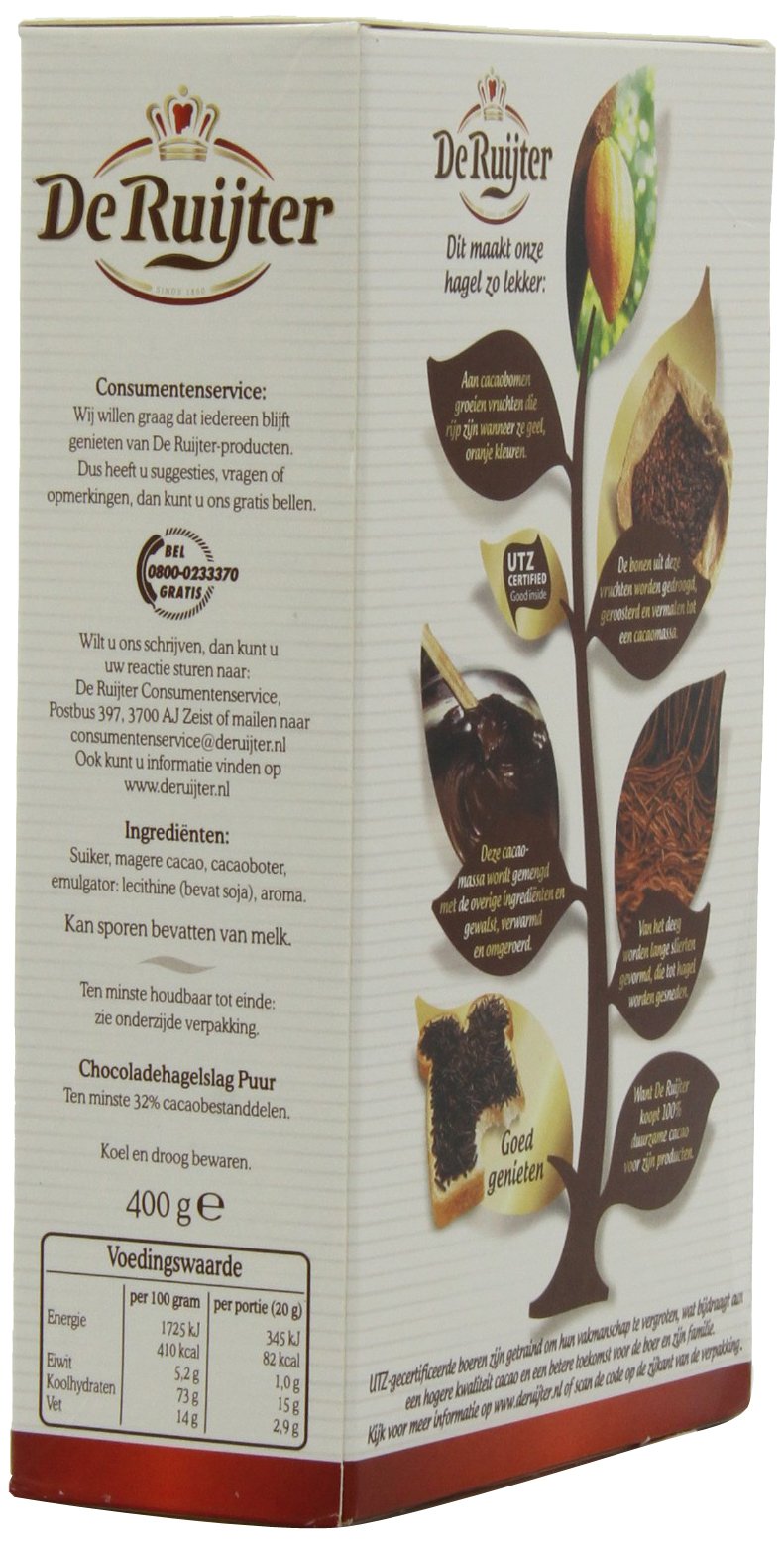 Deruyter Chocoadehagel Puur (Dark Chocolate Sprinkles), 14-Ounces Boxes (Pack Of 3)