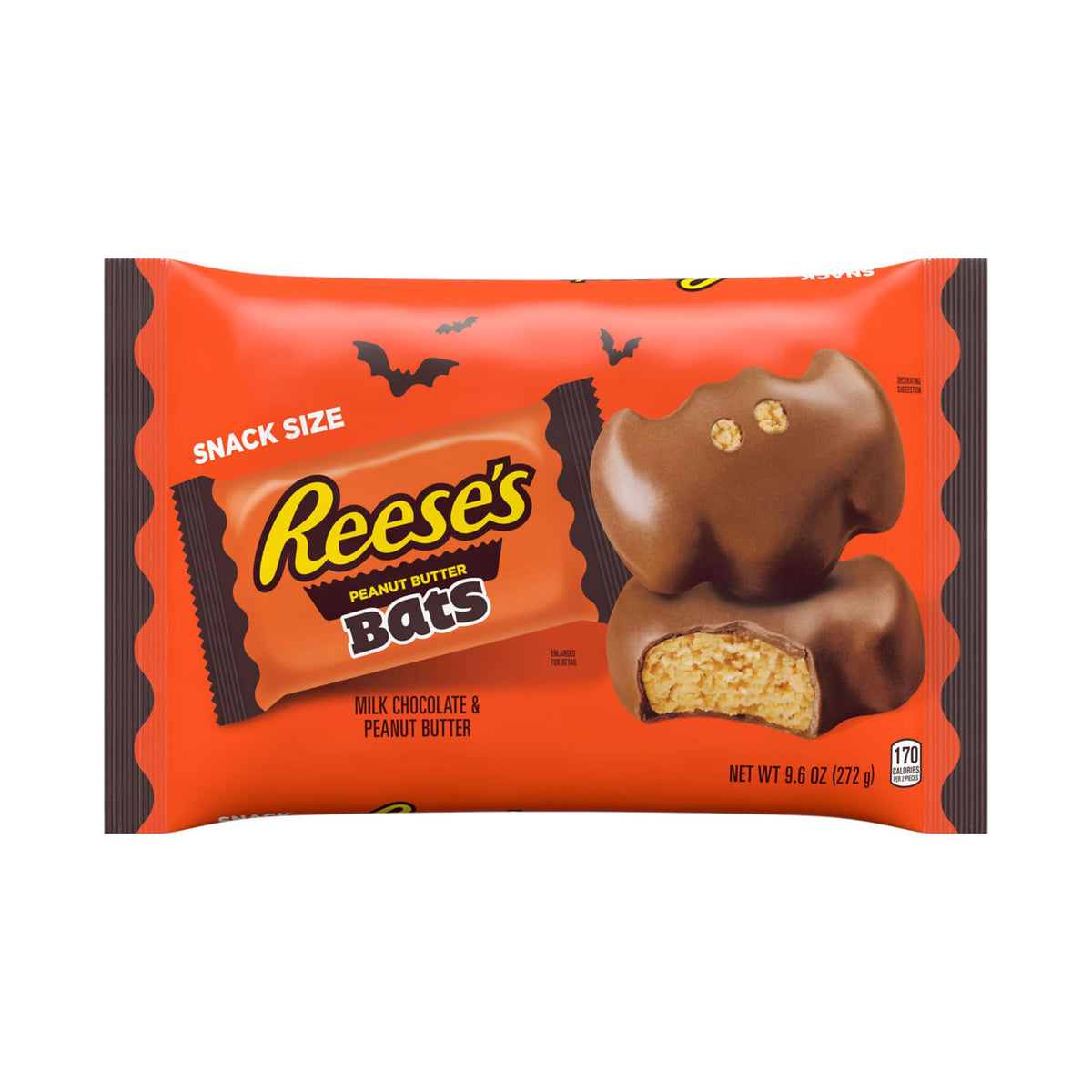 REESES Milk Chocolate Peanut Butter Snack Size Bats, Halloween Candy Bag, 9.6 oz