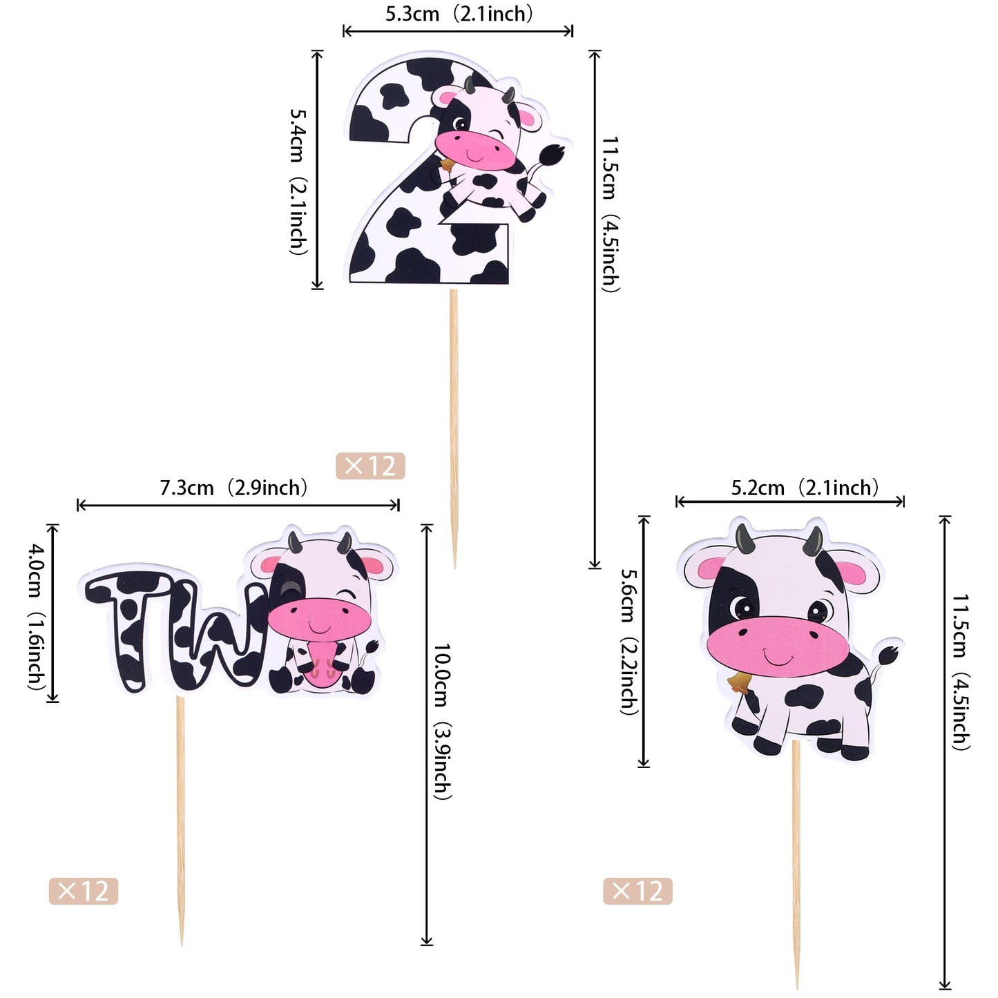 Rssta i Cupcake Toppers for Cow Theme Birthday Party - 36 Pack, Paper, Design 3, Model XM250-two