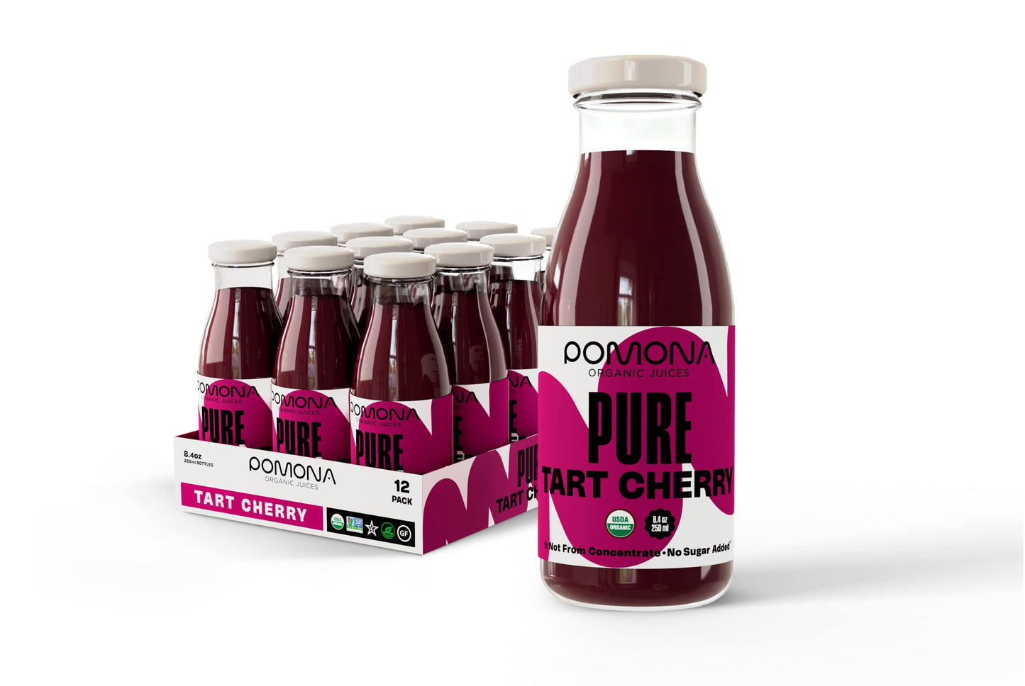 Pomona Organic Pure Tart Cherry Juice, Cold Pressed, Non-GMO, No Sugar Added, Not from Concentrate, Gluten Free, Kosher Certifie