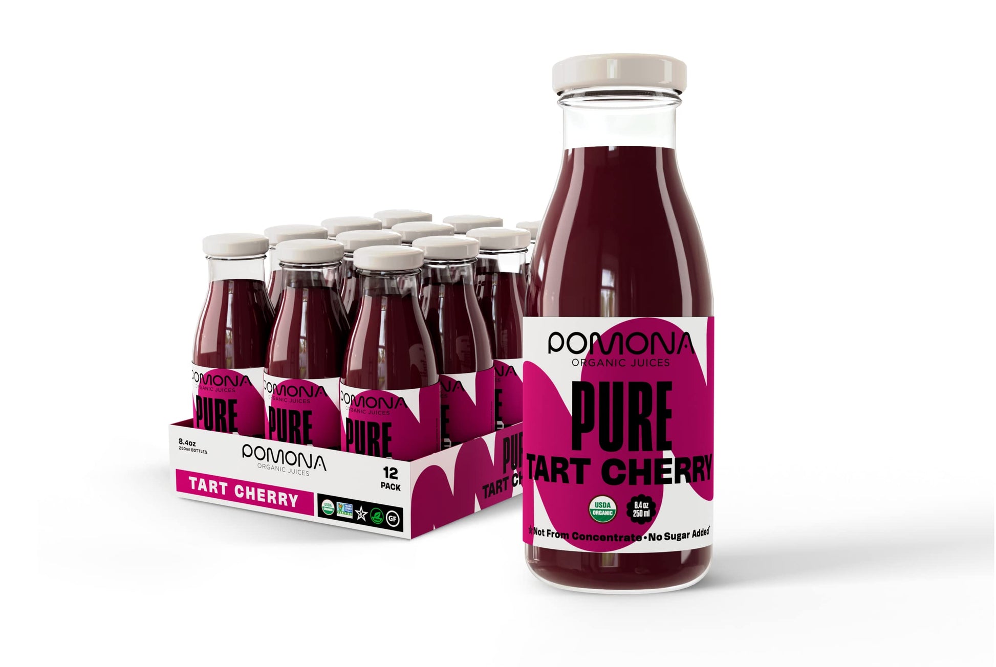 Pomona Organic Pure Tart Cherry Juice, Cold Pressed, Non-GMO, No Sugar Added, Not from Concentrate, Gluten Free, Kosher Certifie