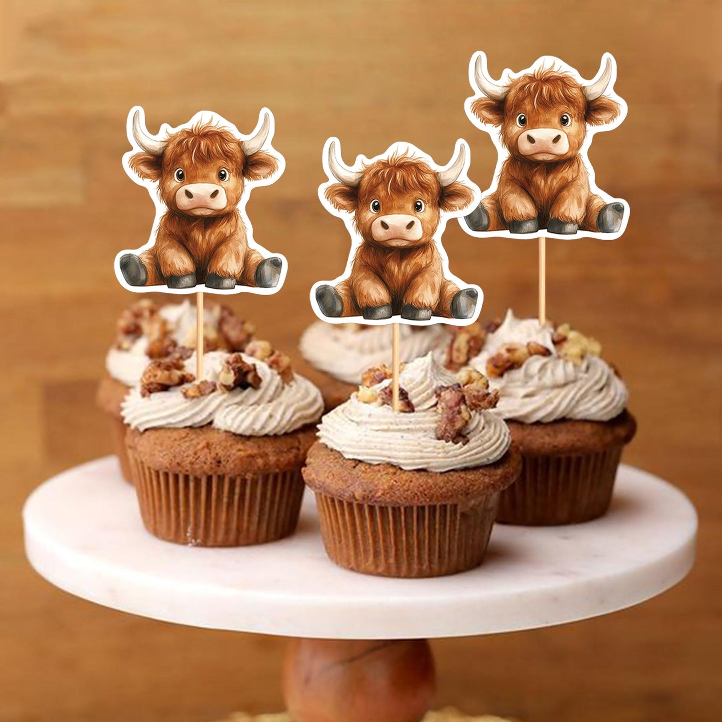 Cyodoos 24Pcs Highland Cow Cupcake Toppers Farm Animals Cupcake Picks Highland Cow Theme Baby Shower Kids Birthday Party Cake De