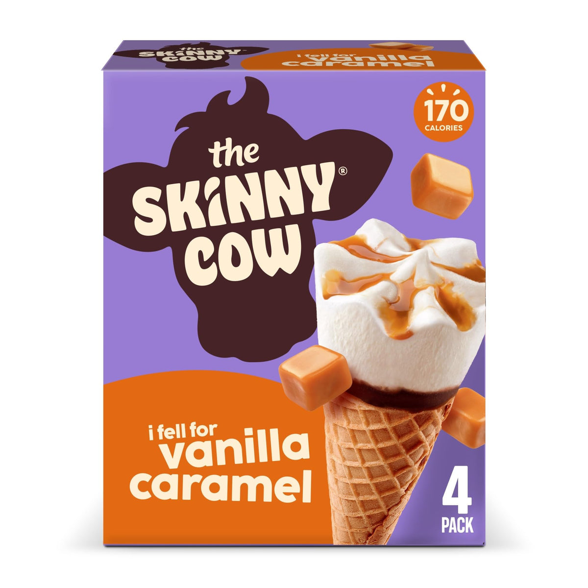 Skinny Cow, Vanilla / Caramel Cones, 4 Count (Frozen)