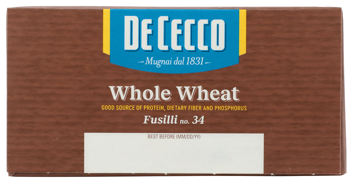 De Cecco Pasta Fusilli Whole Wheat Pasta, 13.25 oz