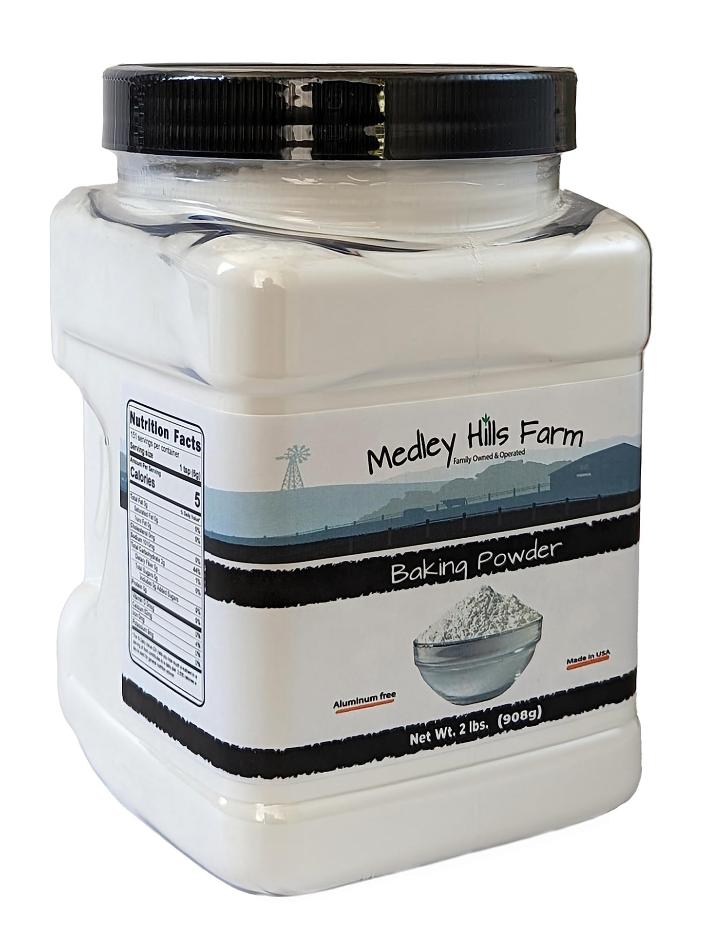 Baking Powder aluminum free by Medley hills farm 2 Lbs. in Reusable Container - Double acting aluminum free baking powder - Kosher - enhanced Baking Powder for cooking - Baking - Made in USA