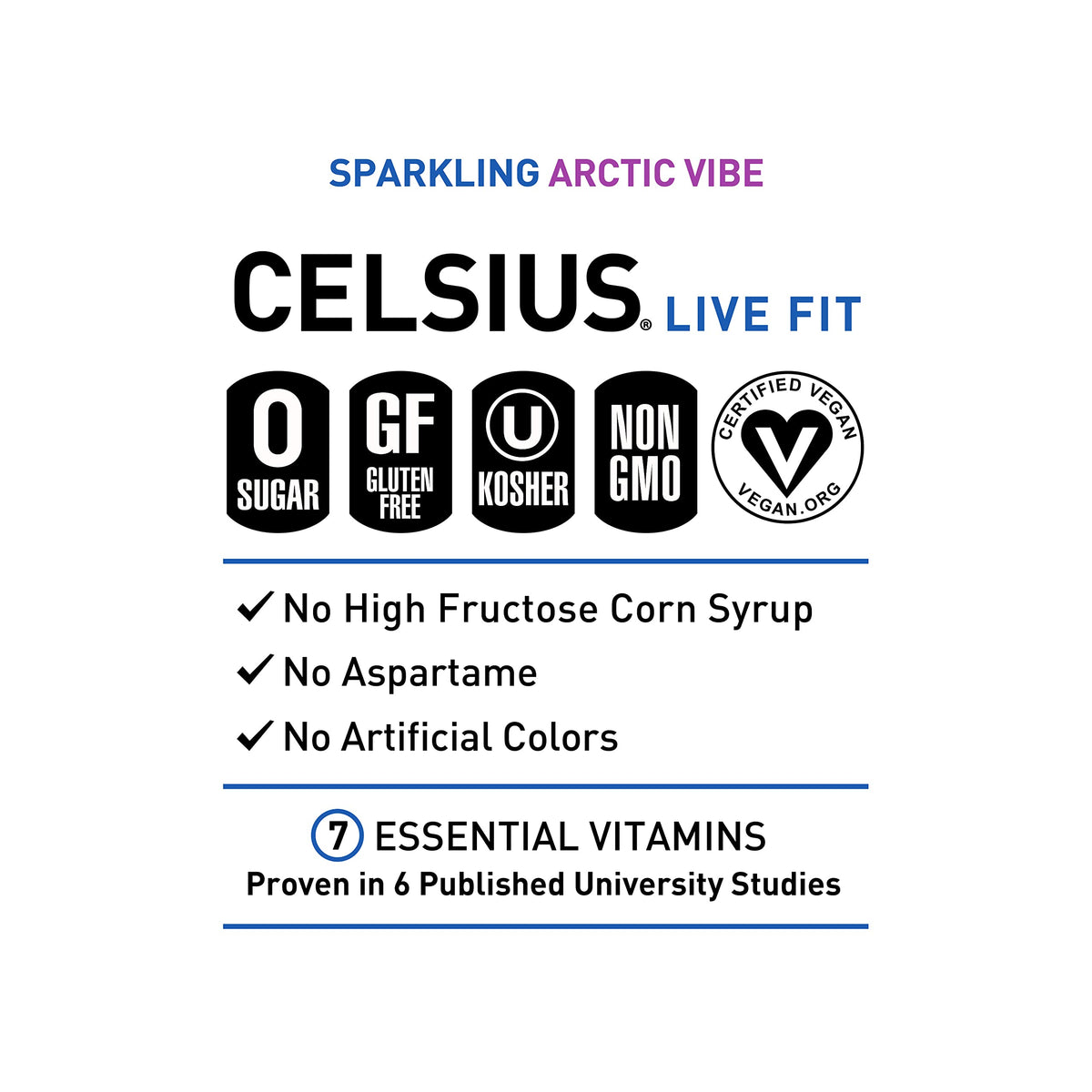 CELSIUS Sparkling Arctic Vibe, Functional Essential Energy Drink, 12 Fl Oz (Pack of 24)