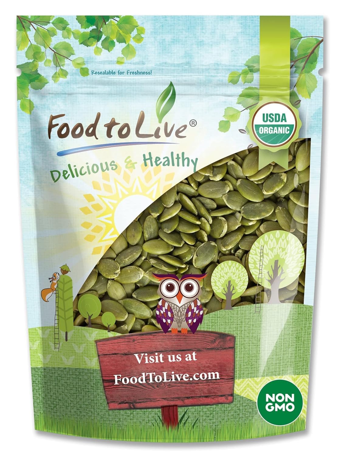 Food to Live Organic Raw Pepitas, 4 Pounds - Non-GMO, Pumpkin Seed Kernels, Unsalted, No Oil, No Shell, Vegan, Kosher, Bulk. Ket