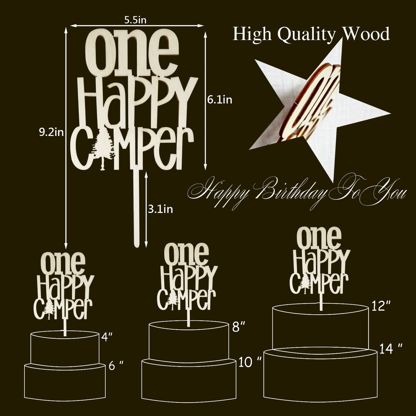 Wood One Happy Camper Cake Topper - 1St Birthday Cake Topper, Mountain Cake Topper, Woodland Cake Topper, First Birthday Mountai
