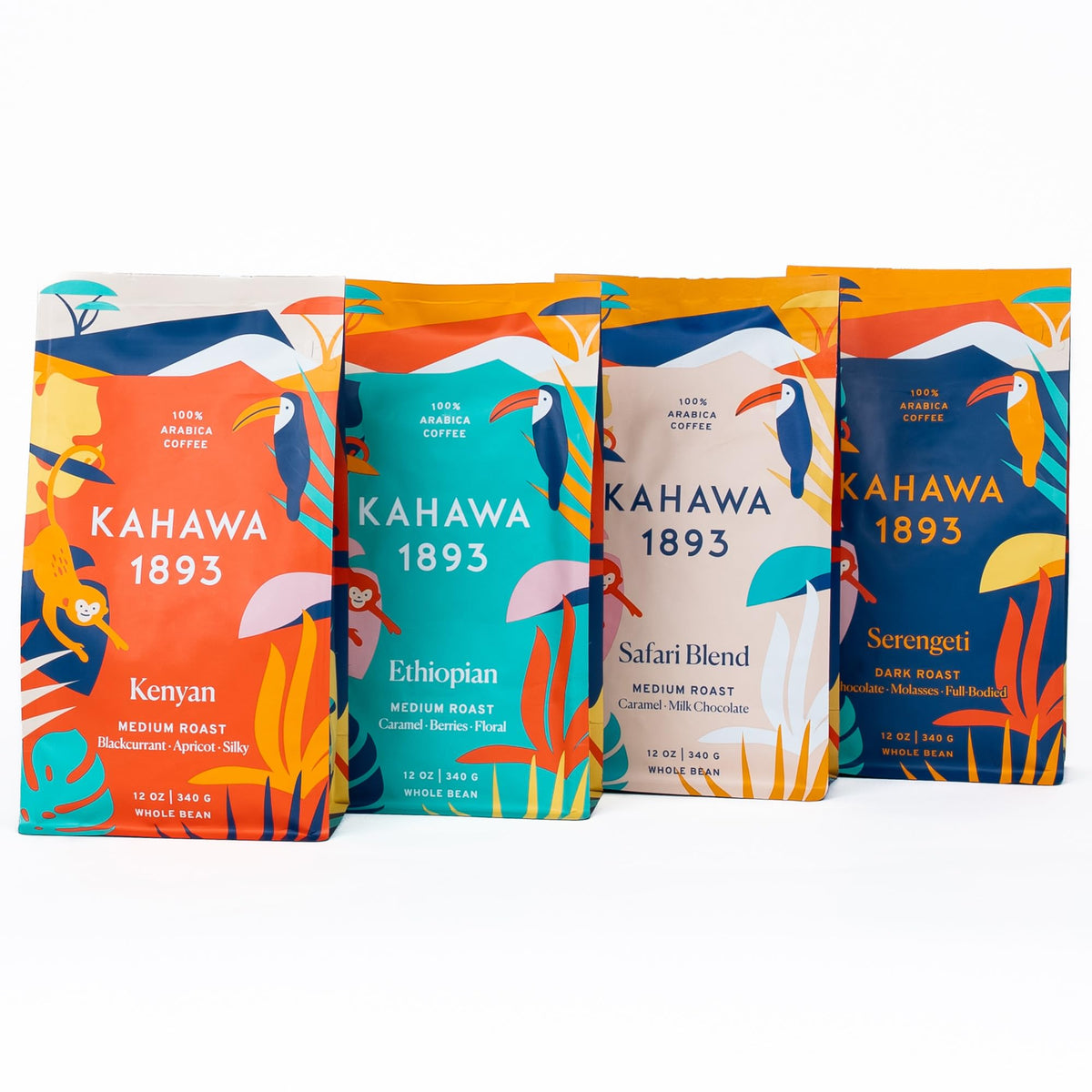 Kahawa 1893 Whole Bean Coffee Combo Pack Kenyan  Ethiopian  Safari & Serengeti Blend (12 Oz) - As Seen On Marine Theme Tank  Naturally Sweet  Organically Grown  Ethically & Sustainably Sourced