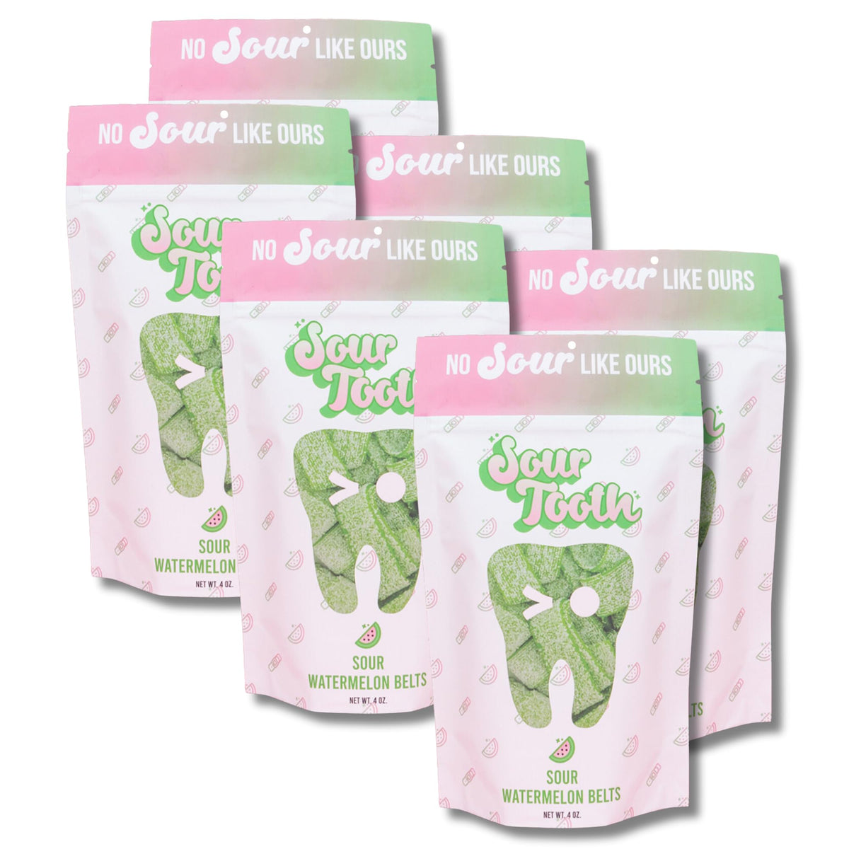 Sour Tooth Sour Gummy Belts Candy 4 Ounce (Watermelon, 6 Pack)