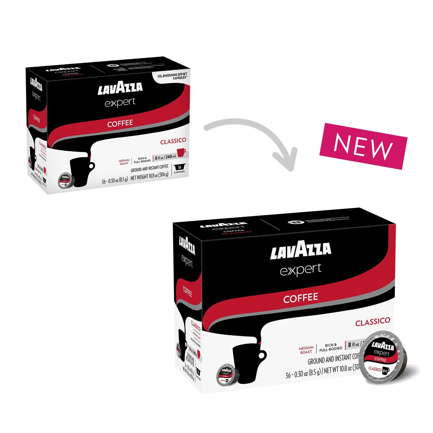 Lavazza Expert Classico Medium Roast Coffee compact pieces, Arabica & Robusta Blend, 36 Count, Compatible with Classy Plus Machine
