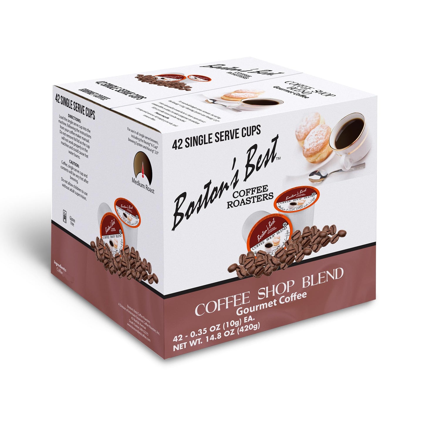 Bostons Best Coffee Shop Blend, Medium Roast, 42 Single Serve Cups