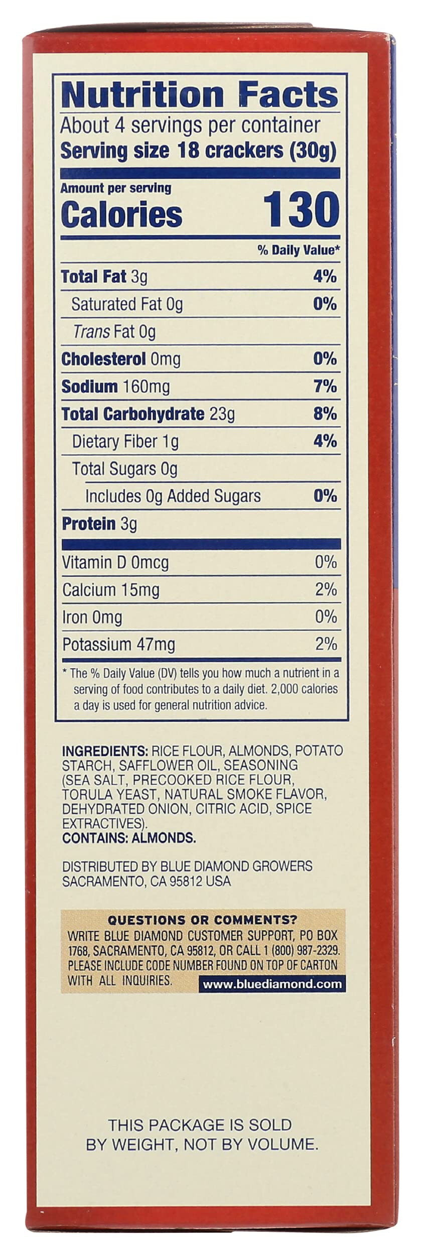 Blue Diamond, Almond Nut Thin  Ers, Smokehouse, 4.25 Ounce