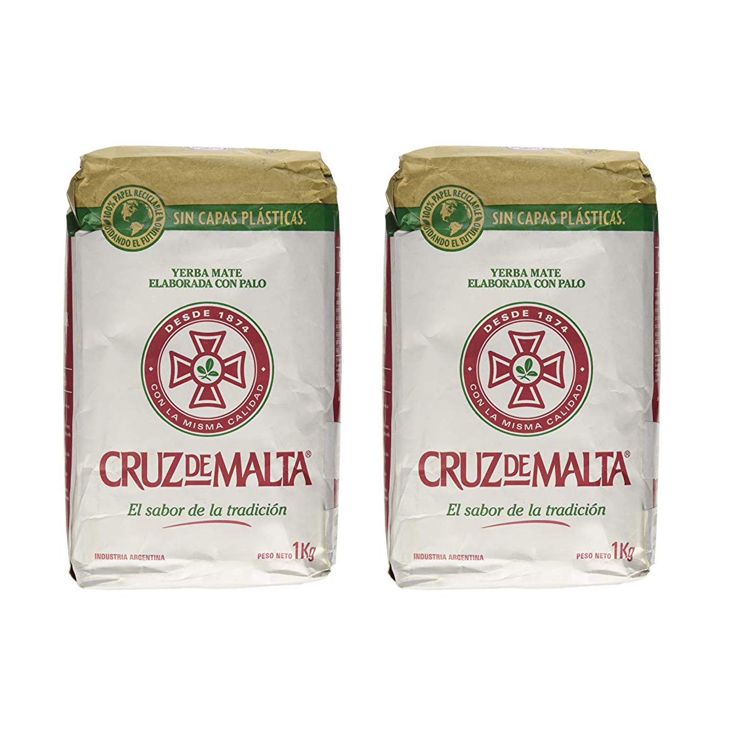 CRUZ DE MALTA Yerba Mate 2 Pack - 4.4lbs (2 Kilos) - Green, 2.2 Pound Size