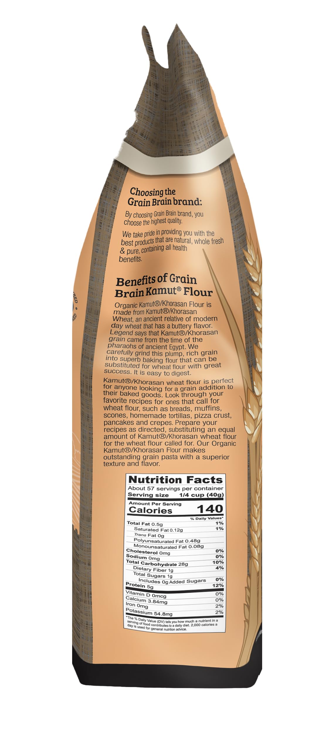 Grain Brain Organic White Kamut Flour - All Purpose Khorosan Wheat, 5 lb (80 oz)