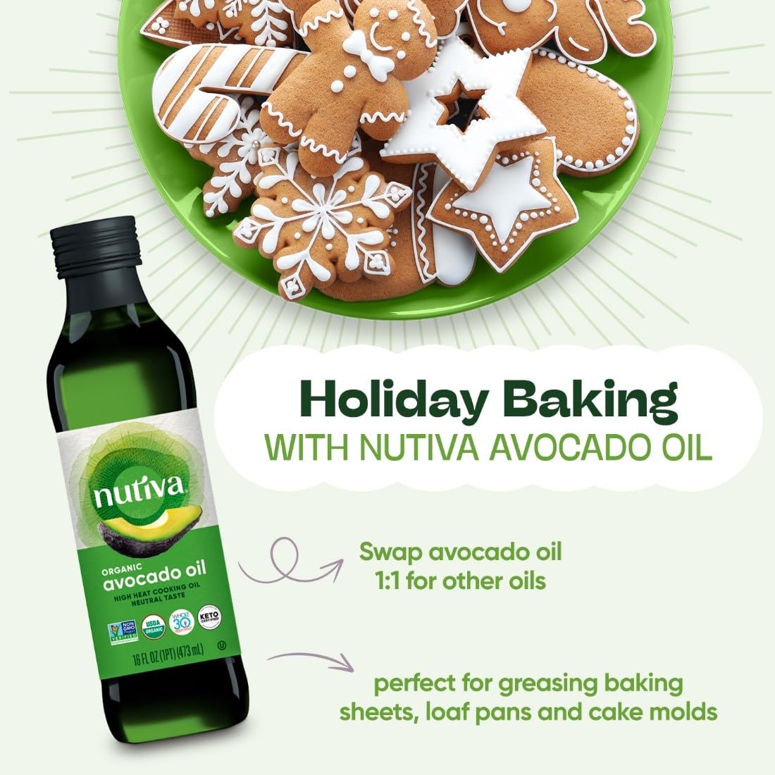 Nutiva Organic Steam-Refined Avocado Oil, 100% Pure, 16 Fl Oz, USDA Organic, Non GMO, Whole 30 Approved, Keto, Paleo, High-Heat