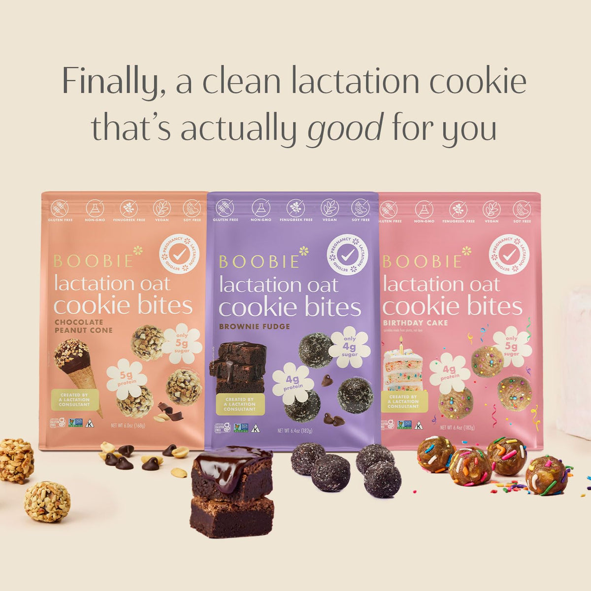Boobie Lactation Cookies, Birthday Cake | Vegan, Gluten-Free, Dairy-Free, Soy-Free Plant-Based Protein + Prebiotics | 5g Sugar,