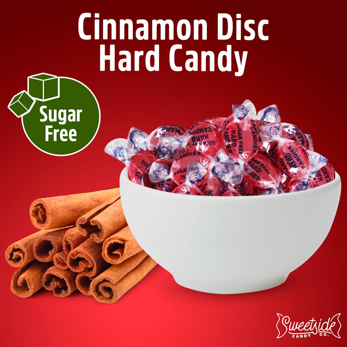 SWEETSIDE CANDY CO. Sugar Free Cinnamon Hard Candy, 2lb Pack, Individually Wrapped, Great Tasting Bulk Candy
