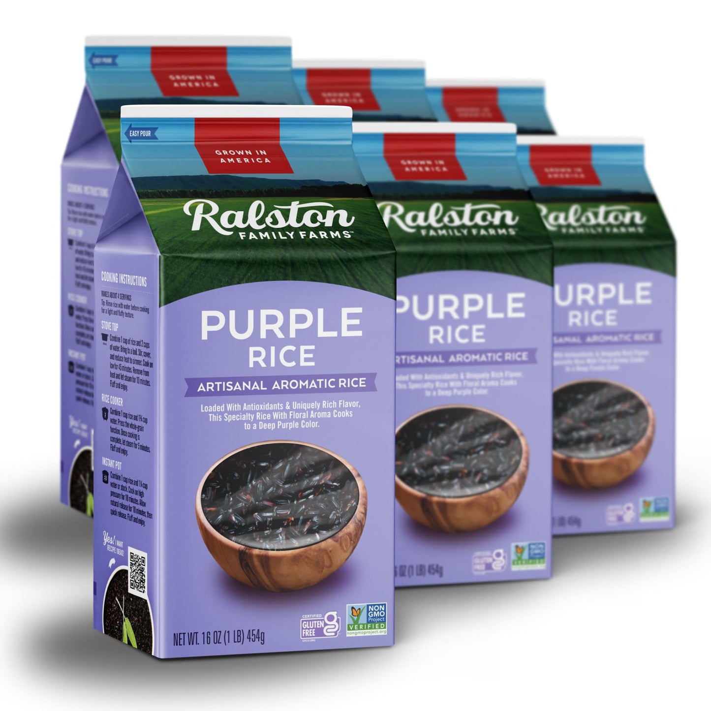 Ralston Family Farms Purple Rice, 16 oz Carton: 6 Pack, American Grown, Non-GMO, Naturally Gluten Free