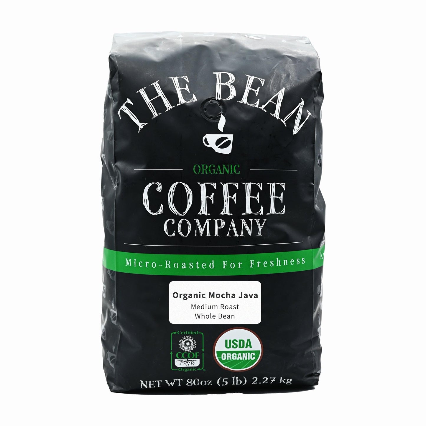The Bean Organic Coffee Company Mocha Java, Medium Roast, Whole Bean Coffee, 5-Pound Bag