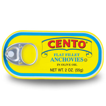 Cento Flat Fillet Anchovies in Olive Oil, 2 Oz, Firm, Skinless, Boneless, Canned Moroccan Anchovies, Easy to Open Pull Top Lid