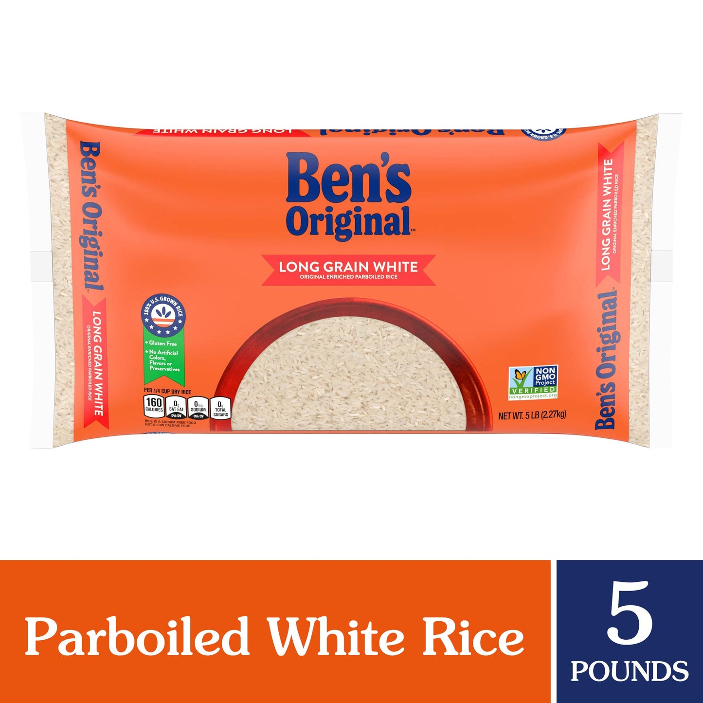 BEN'S ORIGINAL Enriched Long Grain White Rice, Parboiled, 5 lb Bag - Ideal for Cooking and Meal Prep