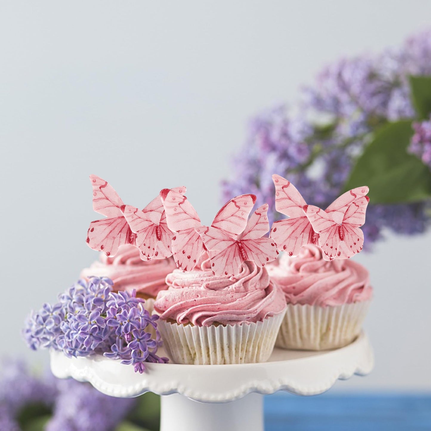 Rssta i 40 Pack Edible Butterfly Cake Decorations - Pink, Paper Cupcake Toppers for Weddings, Birthdays, and Flower Theme Parties