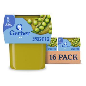Gerber Stage 2 Baby Food Peas, Baby Peas Puree Tub, No Added Salt, No Artificial Colors or Flavors, Baby Puree, Baby Food Vegetables, 16-Pack