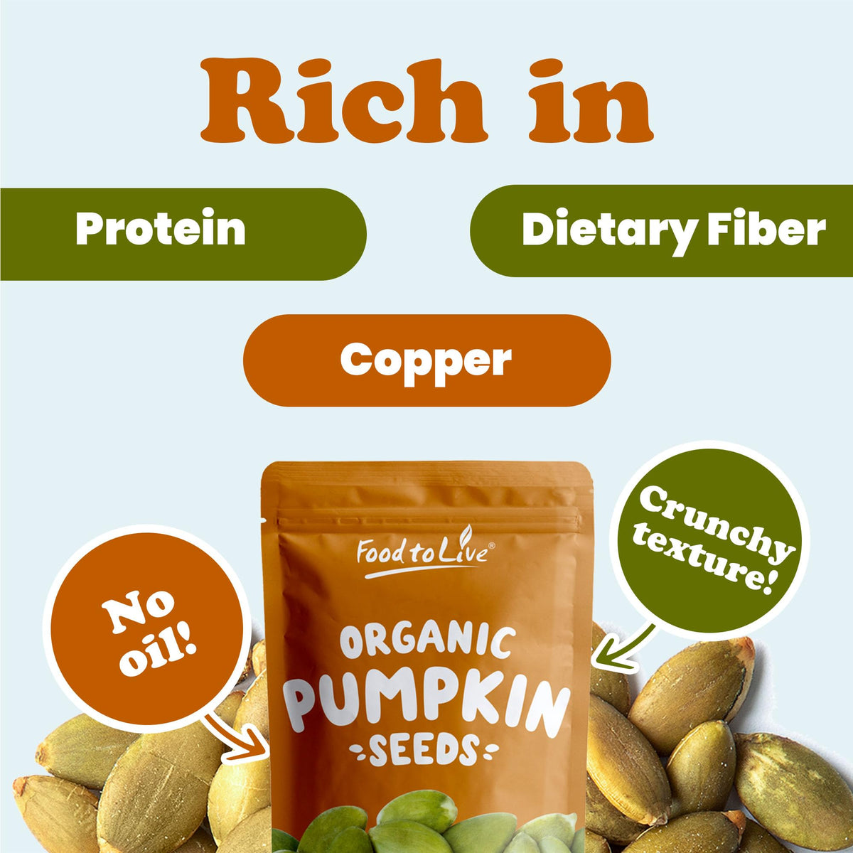 Food To Live Organic Dry Roasted Pumpkin Seed Kernels With Himalayan Salt, 8 Pounds Non-Gmo, Oven Roasted Whole Pepitas, No Oil