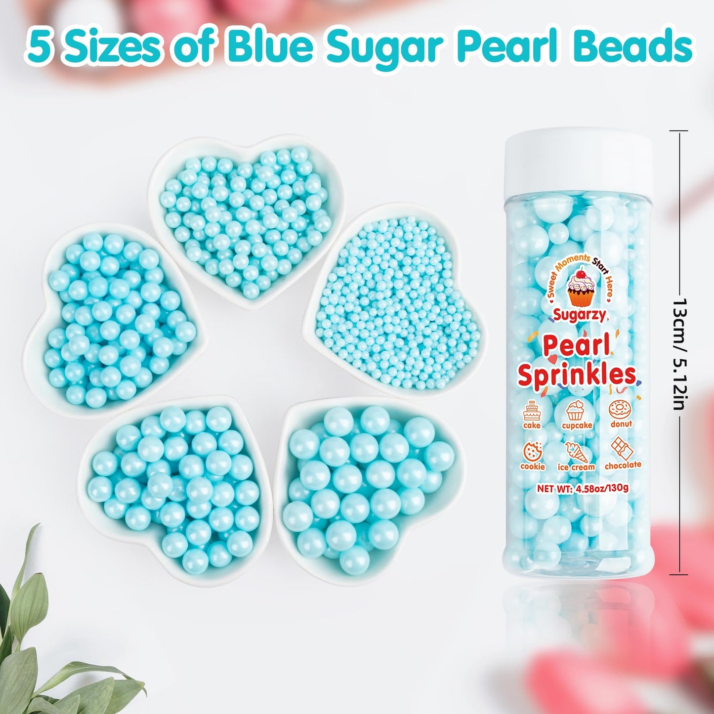 Sugarzy Edible Pearl Sprinkles, Blue Pearl, 130g Baking Decorations, Cupcake Toppers, Cookie and Ice Cream Toppings