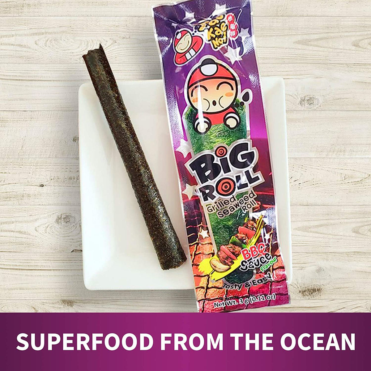 Tao Kae Noi Grilled Sea  Snacks, BBQ Flavor, 6 Count, 3g Bags, Healthy Nori Rolls for Kids and mature-themeds