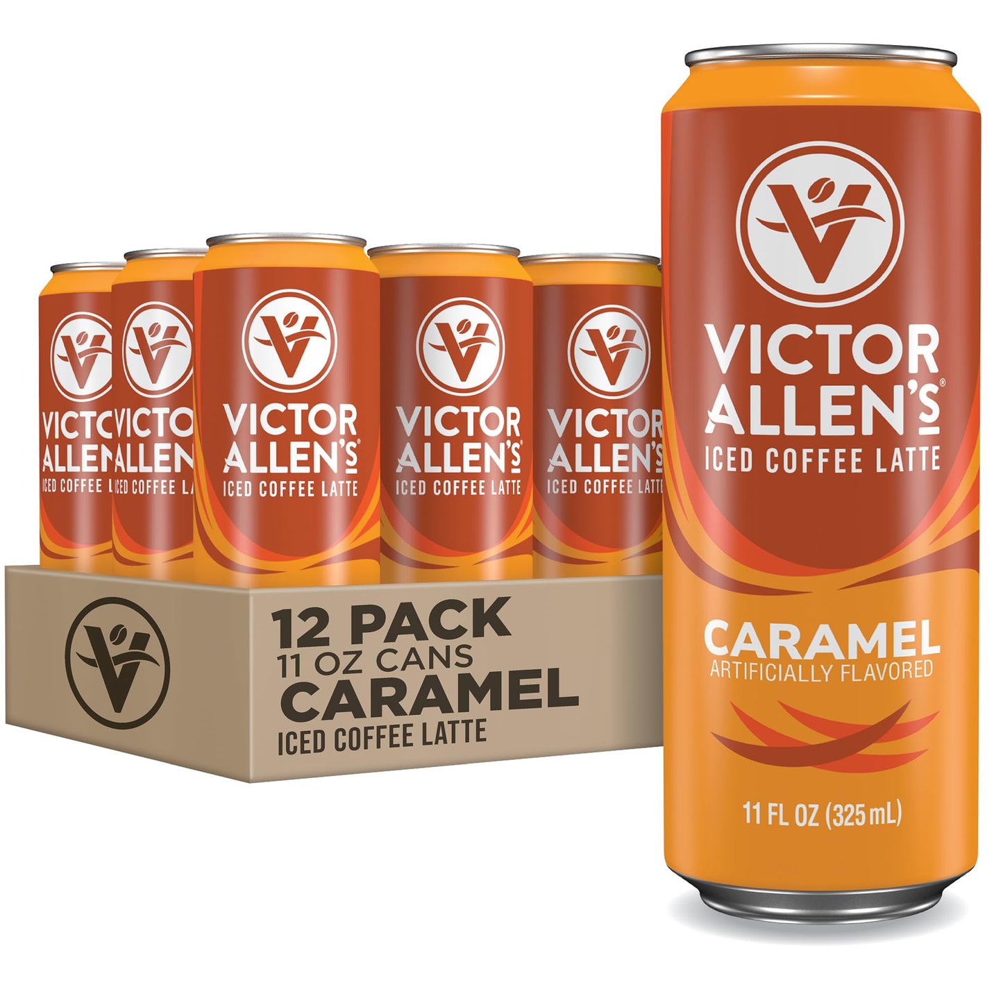 Victor Allen's Coffee Caramel Iced Canned Coffee Latte, 11oz Cans (12 Pack)