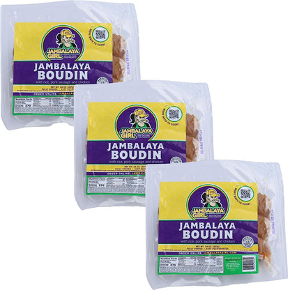 Jambalaya Girl Jambalaya Boudin (Pack of 3) - Rich Flavorful Fusion of Jambalaya and Boudin, Authentic Louisiana Cajun Boudin - 