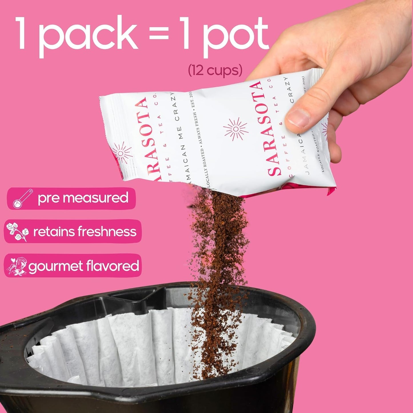 SARASOTA COFFEE & TEA CO. Bulk Ground Coffee Packs | Jamaican Me Crazy Flavor | 1.75 Oz Bags, 100 Count