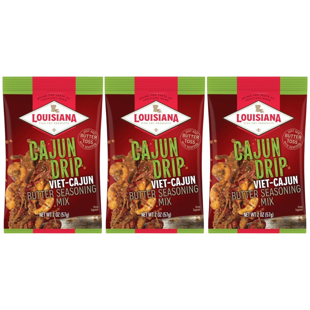 Louisiana Fish Fry Cajun Drip Viet-Cajun Butter Seasoning Mix - Seasoned Butter Sauce for Seafood - 2 oz. Bag (Pack of 3) - Just