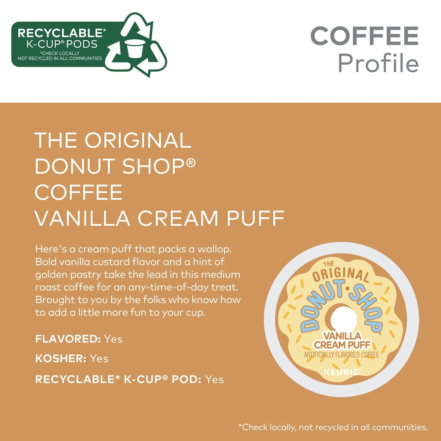The Original Donut Shop Vanilla Cream Puff Coffee, Keurig Single Serve K-Cup Pods, Medium Roast, 96 Count