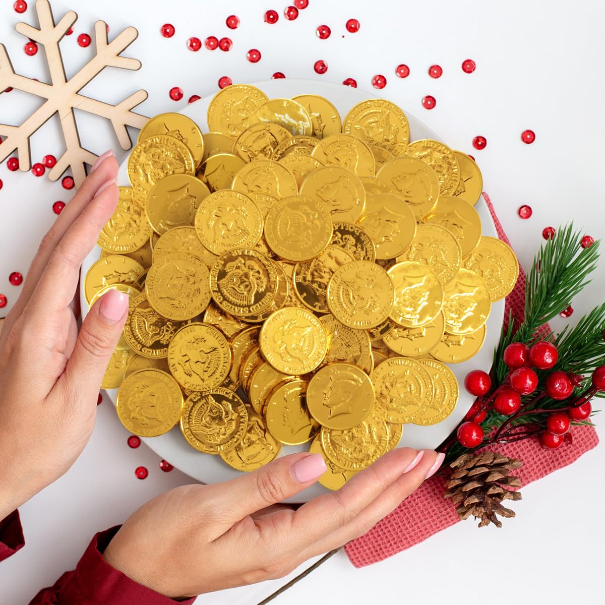 Gold Chocolate Coins, 100 Pack Of Gold Chocolate Coins Bulk, Ideal Coin Candy For Themed Parties, Events And Celebrations, Perfect For Gift Bags And Festive Decorations Christmas And St Patricks Day.