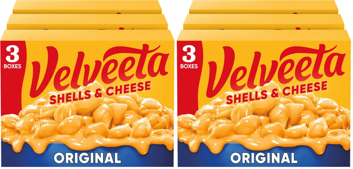 Velveeta Shells & Cheese Original Shell Pasta & Cheese Sauce Meal (3 ct Pack, 12 oz Boxes) (Pack of 2)