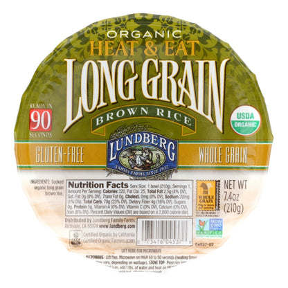 Lundberg Farms Organic Heat and Eat Long Grain Brown Rice, 7.4 Ounce - 12 per case.
