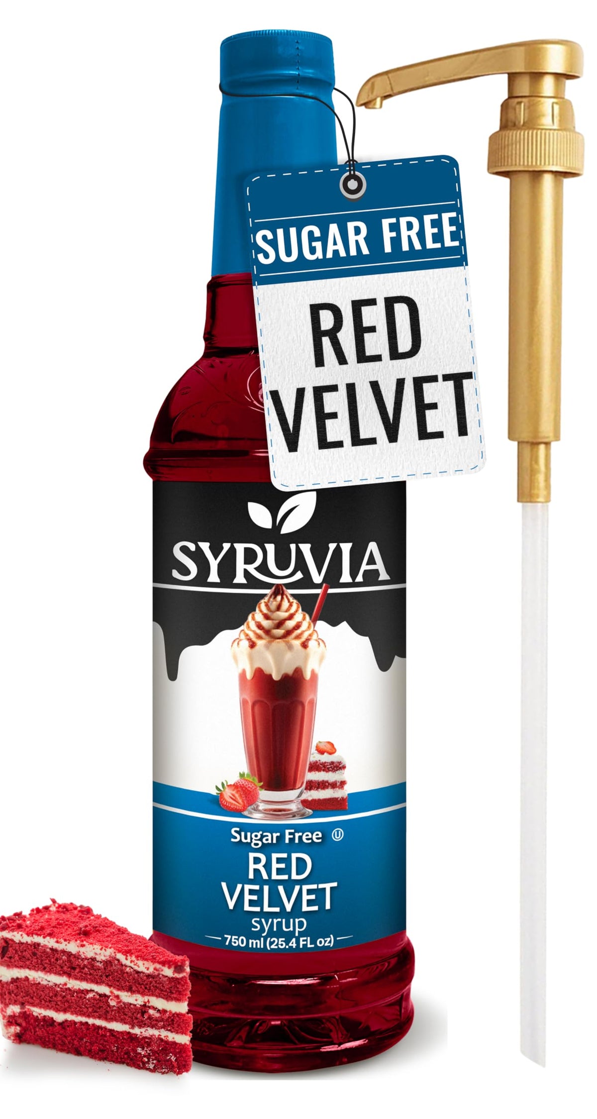 SYRUVIA Sugar-Free Red Velvet Coffee Syrup - 25.4 fl oz - Gluten Free, Kosher, 0 Calorie Coffee Flavoring