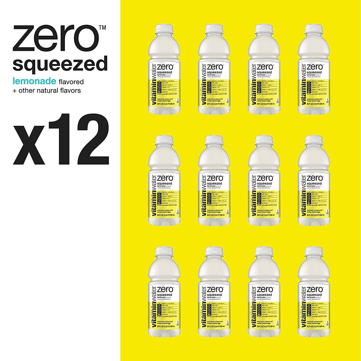 Vitaminwater Zero Sugar Squeezed, Electrolyte Enhanced Water W/Vitamins, Lemonade Drinks, 20 Fl Oz, 12 Pack