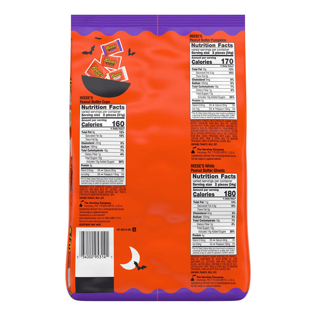 REESES Assorted Flavored Snack Size Peanut Butter, Halloween Candy Bag, 30.45 oz (55 Pieces)