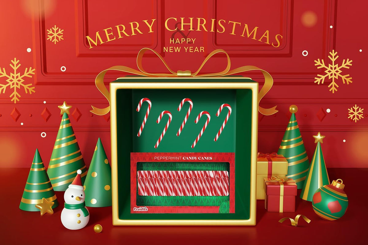 Fruidles Christmas Candy Canes Suckers, Peppermint Flavor, 144-Pack, Multi-Colored, Individually Wrapped